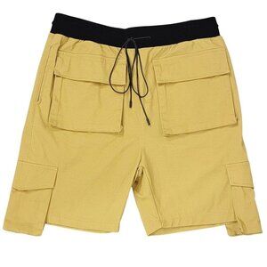 Grindhouse Denim Mens Cargo Shorts Size Large Tan Khaki Drawstring Waist Stretch